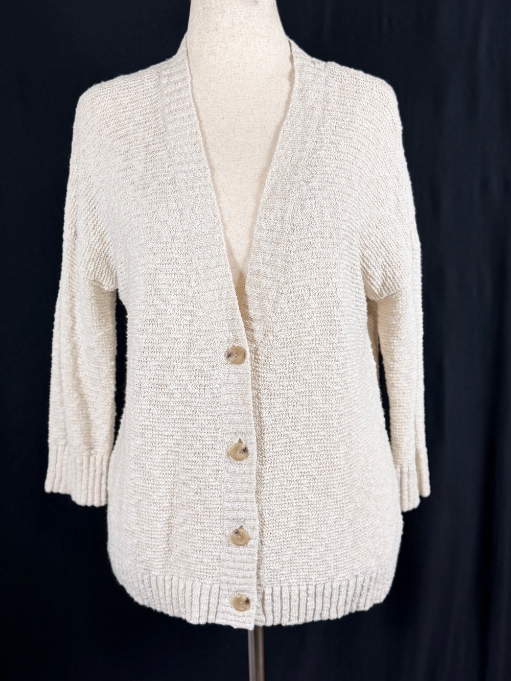 J. Jill Cream Button-Front Cardigan knit crochet Cottagecore coastal cabin core